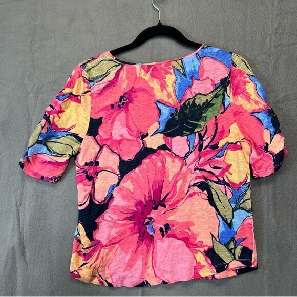 Chicos medium Linen Floral Ruched Sleeve Tee - Picture 4 of 16